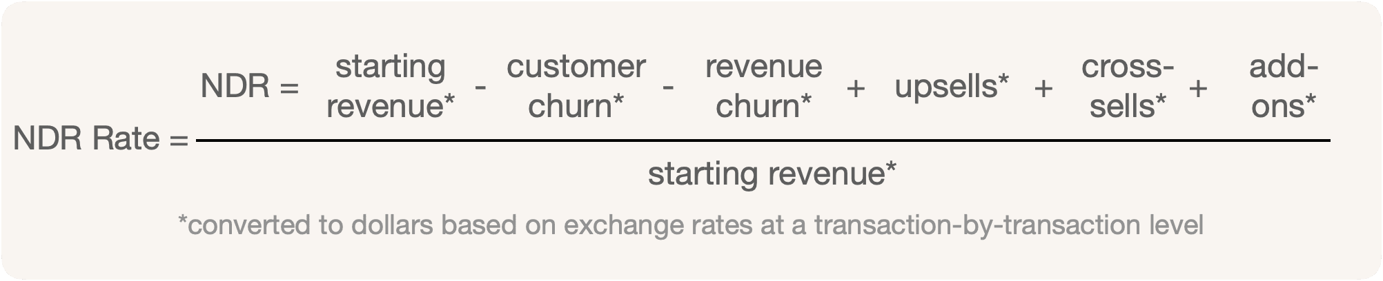NDR rate is the ratio of NRR and starting revenue, taking into account day-to-day currency fluctuations exchange rates.